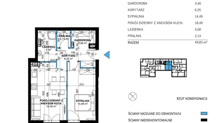 Rzut - Mieszkanie na sprzedaż 2 pokoje o powierzchni 49,56 m² - numer 23 w Comfort Corner