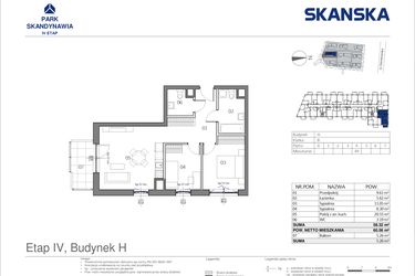 Rzut - Mieszkanie na sprzedaż 2 pokoje o powierzchni 44,45 m² - numer HB0449 w Park Skandynawia V