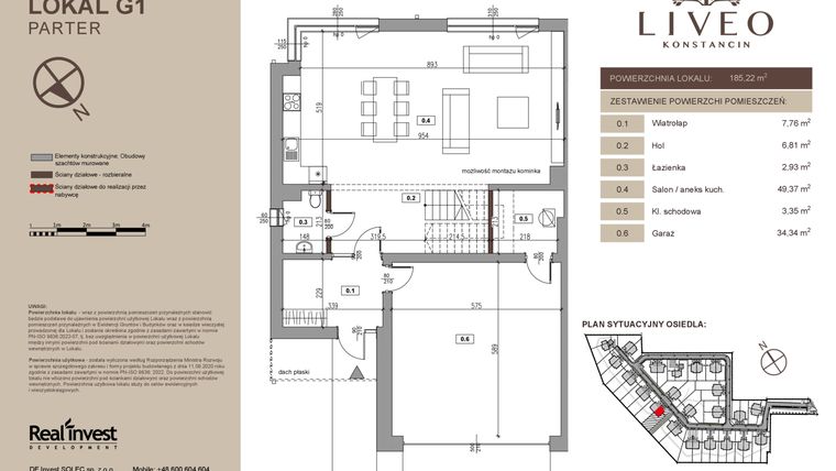 Rzut - Dom na sprzedaż 5 pokoi o powierzchni 185,22 m² - numer G1 w Liveo Konstancin