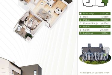 Rzut - Mieszkanie na sprzedaż 3 pokoje o powierzchni 51,35 m² - numer 19A.M20 w Osiedle Leśny Zakątek