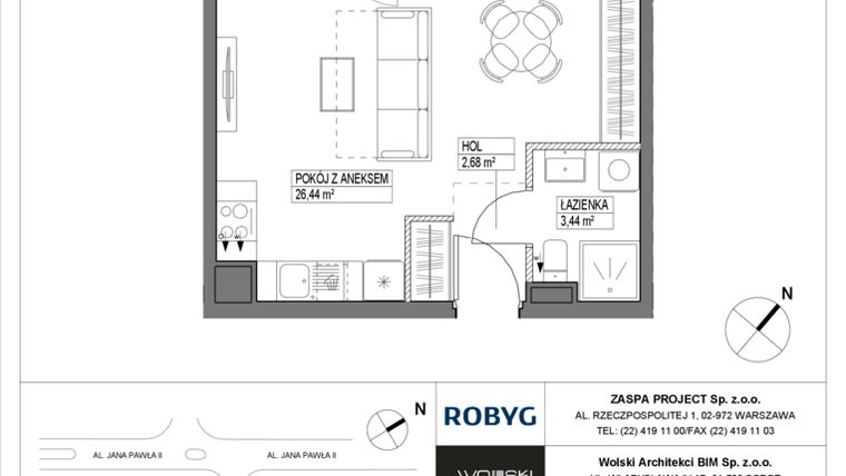 Rzut - Mieszkanie na sprzedaż 1 pokój o powierzchni 32,56 m² - numer A1M20 w Pas Startowy bud. A i B