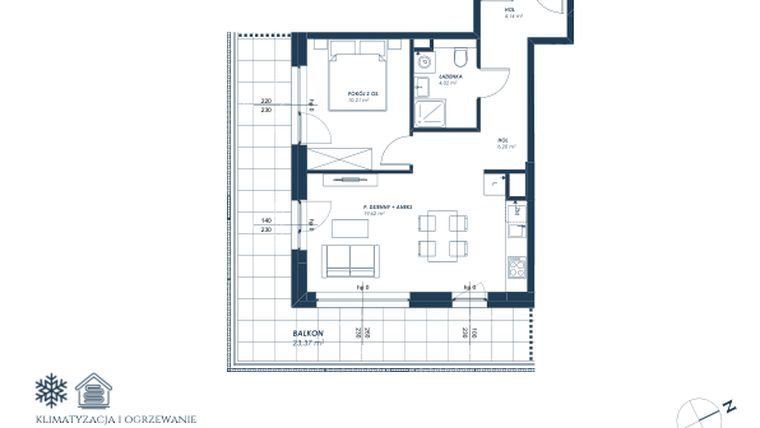 Rzut - Mieszkanie na sprzedaż 2 pokoje o powierzchni 44,18 m² - numer 24.A2 w Nadmorska Darłowo
