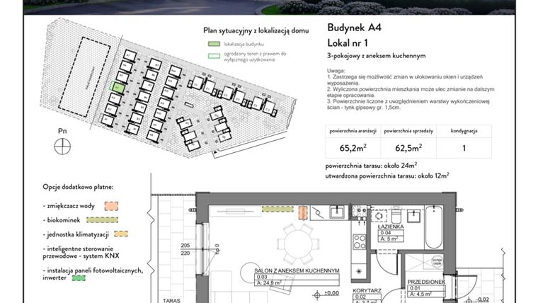 Rzut - Mieszkanie na sprzedaż 3 pokoje o powierzchni 65,2 m² - numer A4 1 w Garden&Villa