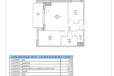 Rzut - Mieszkanie na sprzedaż 3 pokoje o powierzchni 56,36 m² - numer C2/4/07 w Chylońska STO10 etap III