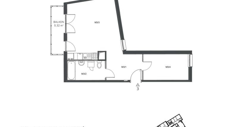 Rzut - Mieszkanie na sprzedaż 2 pokoje o powierzchni 49,02 m² - numer 3 w Wzgórze Krzemionki II