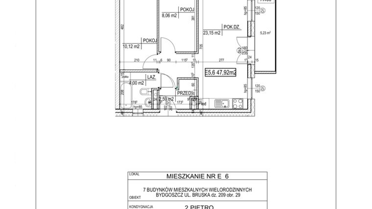 Rzut - Mieszkanie na sprzedaż 3 pokoje o powierzchni 47,92 m² - numer E6 w Bruska