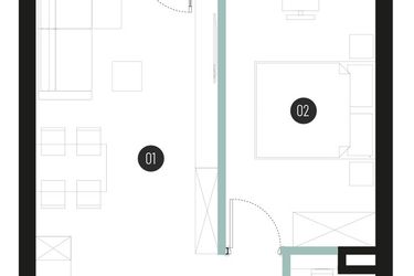 Rzut - Mieszkanie na sprzedaż 2 pokoje o powierzchni 41,91 m² - numer M15 w Atrium House