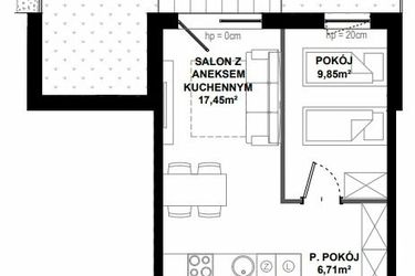 Rzut - Mieszkanie na sprzedaż 2 pokoje o powierzchni 39,12 m² - numer B.1 w Apartamenty Bałtyk