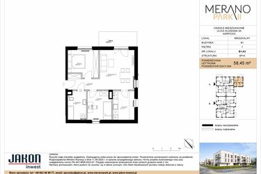 Rzut - Mieszkanie na sprzedaż 3 pokoje o powierzchni 58,45 m² - numer B1.A3 w Merano Park II