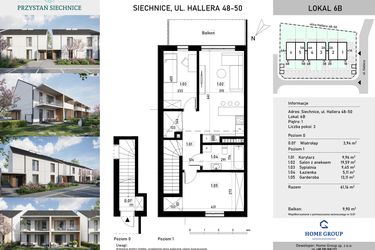 Rzut - Mieszkanie na sprzedaż 3 pokoje o powierzchni 61,16 m² - numer 6b w Przystań Siechnice