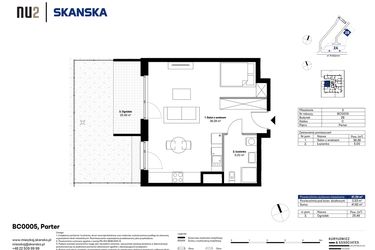 Rzut - Mieszkanie na sprzedaż 1 pokój o powierzchni 41,39 m² - numer BC0005 w NU2 Warszawa Wola