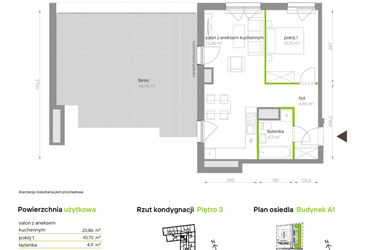 Rzut - Mieszkanie na sprzedaż 2 pokoje o powierzchni 45,63 m² - numer A1.3D108 w Bemowo Vita