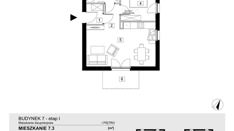 Rzut - Mieszkanie na sprzedaż 2 pokoje o powierzchni 43,55 m² - numer 7.3 w Jasieny