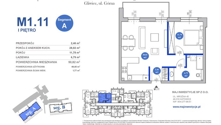 Rzut - Mieszkanie na sprzedaż 2 pokoje o powierzchni 49,05 m² - numer M1.11 w Osiedle Majowe 2.0 etap II