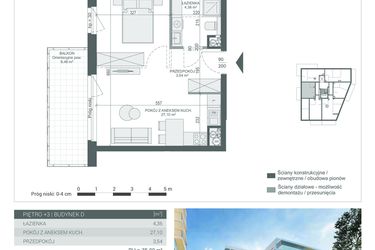 Rzut - Mieszkanie na sprzedaż 1 pokój o powierzchni 35 m² - numer M-18 w Unikat Apartamenty D