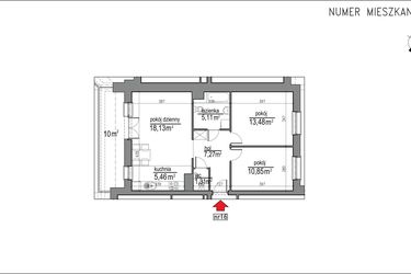 Rzut - Mieszkanie na sprzedaż 3 pokoje o powierzchni 61,61 m² - numer 1m.16 w Osiedle Rytm