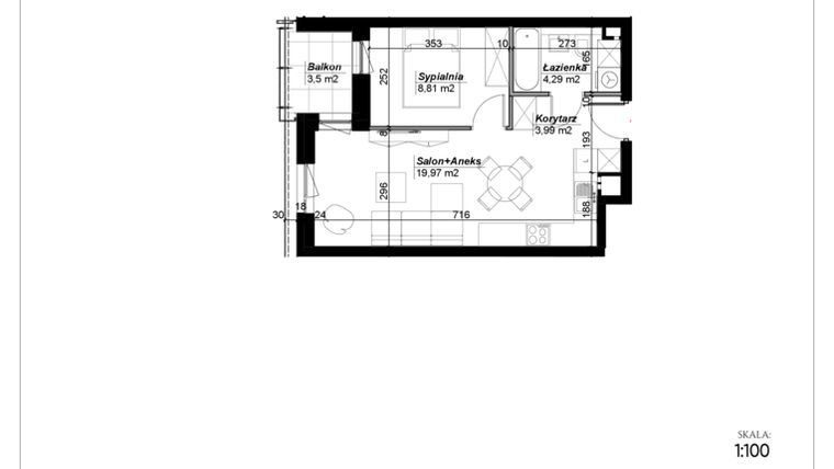 Rzut - Mieszkanie na sprzedaż 2 pokoje o powierzchni 37,06 m² - numer C.66 w Narcyzowe Wzgórza II