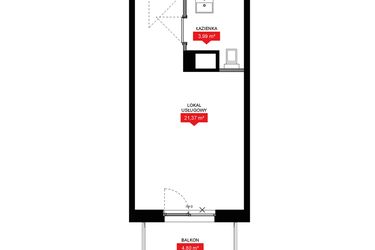 Rzut - Mieszkanie na sprzedaż 1 pokój o powierzchni 25,37 m² - numer A2 185LU w 29L - Apartamenty inwestycyjne