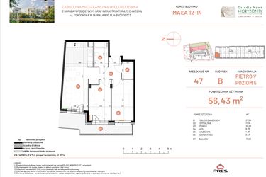 Rzut - Mieszkanie na sprzedaż 3 pokoje o powierzchni 56,43 m² - numer 12.47 w Osiedle Nowe Horyzonty etap III