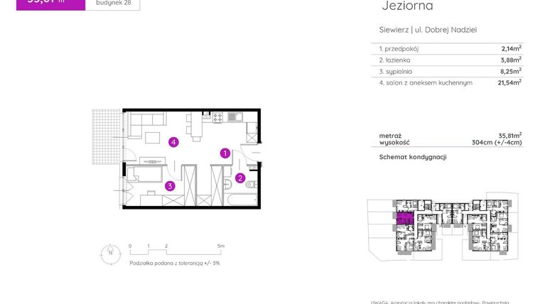 Rzut - Mieszkanie na sprzedaż 2 pokoje o powierzchni 35,81 m² - numer 28.A.0.6 w Murapol Siewierz Jeziorna bud. 27 i 28