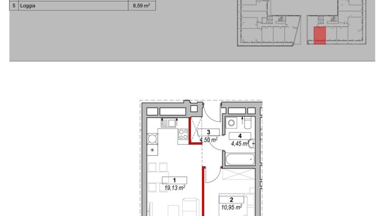 Rzut - Mieszkanie na sprzedaż 2 pokoje o powierzchni 39,81 m² - numer K3-08-05 w ATAL Warta Towers