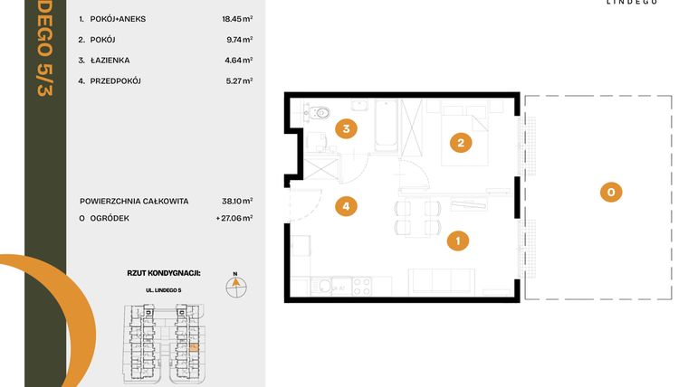 Rzut - Mieszkanie na sprzedaż 2 pokoje o powierzchni 38,1 m² - numer 3 w CLOU LINDEGO