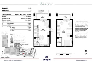 Rzut - Mieszkanie na sprzedaż 2 pokoje o powierzchni 69,4 m² - numer 5.05 w Pino Resort