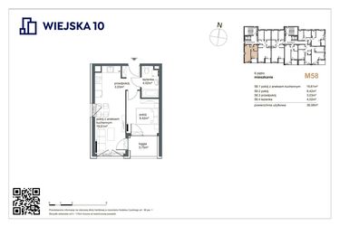 Rzut - Mieszkanie na sprzedaż 2 pokoje o powierzchni 36,08 m² - numer 58 w Wiejska 10