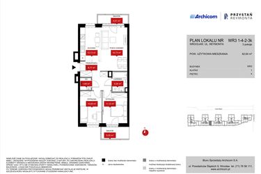 Rzut - Mieszkanie na sprzedaż 3 pokoje o powierzchni 62,64 m² - numer WR3 1/4/2/3k w Przystań Reymonta etap II