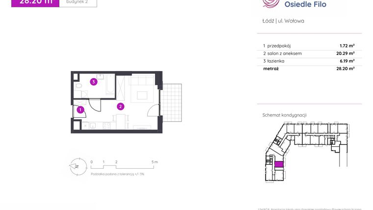 Rzut - Mieszkanie na sprzedaż 1 pokój o powierzchni 28,2 m² - numer 2.A.0.02 w Murapol Osiedle Filo etap II