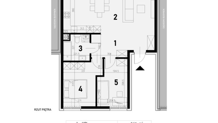Rzut - Mieszkanie na sprzedaż 3 pokoje o powierzchni 62,19 m² - numer 205E/2 w STELMACHÓW 205