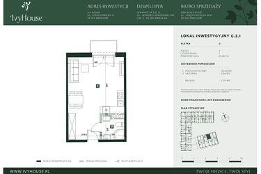 Rzut - Mieszkanie na sprzedaż 1 pokój o powierzchni 33,69 m² - numer C.3.1 w IVY HOUSE - Apartamenty inwestycyjne