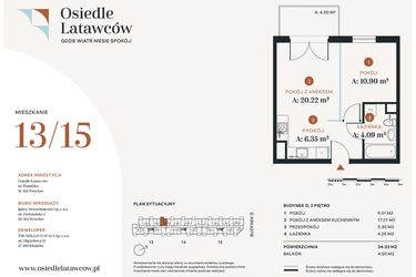 Rzut - Mieszkanie na sprzedaż 2 pokoje o powierzchni 34,33 m² - numer D13-15 w Osiedle Latawców