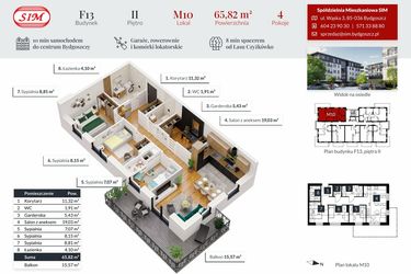 Rzut - Mieszkanie na sprzedaż 4 pokoje o powierzchni 65,82 m² - numer 10 w Tęczowy Zakątek