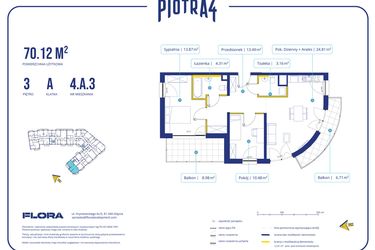 Rzut - Mieszkanie na sprzedaż 3 pokoje o powierzchni 70,12 m² - numer 4.A.3 w Piotra 4