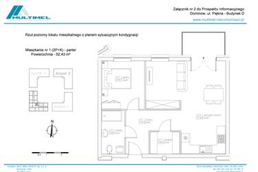 Rzut - Mieszkanie na sprzedaż 3 pokoje o powierzchni 52,43 m² - numer 1D w Dominów Rynek