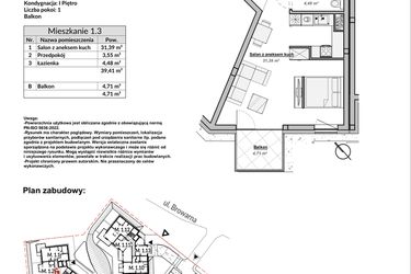 Rzut - Mieszkanie na sprzedaż 1 pokój o powierzchni 39,41 m² - numer M1.3 w Bulwary Apartamenty