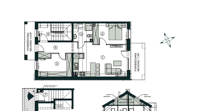 Rzut - Mieszkanie na sprzedaż 3 pokoje o powierzchni 54,93 m² - numer L2 w Aleja Wiśniowa Pogórze