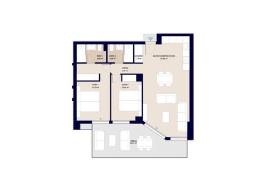 Rzut - Mieszkanie na sprzedaż 3 pokoje o powierzchni 70 m² - numer 1 w Almerimar