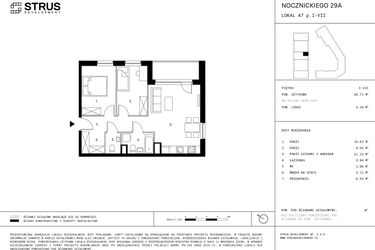 Rzut - Mieszkanie na sprzedaż 3 pokoje o powierzchni 56,71 m² - numer A7.P2 w Nocznickiego 29 bud. A