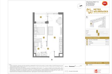 Rzut - Mieszkanie na sprzedaż 2 pokoje o powierzchni 35,74 m² - numer 10 w Apartamenty Metro Wilanowska