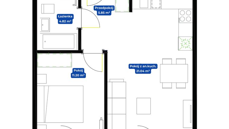 Rzut - Mieszkanie na sprzedaż 2 pokoje o powierzchni 42,91 m² - numer 51.4 w Nowa Siewna etap III