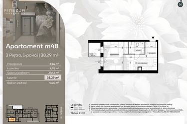 Rzut - Mieszkanie na sprzedaż 1 pokój o powierzchni 38,29 m² - numer M48 w Finezja Targowa 49