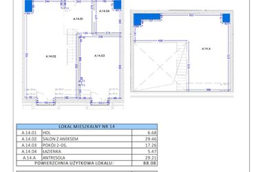 Rzut - Mieszkanie na sprzedaż 4 pokoje o powierzchni 88,08 m² - numer A.13 w Gaja Park