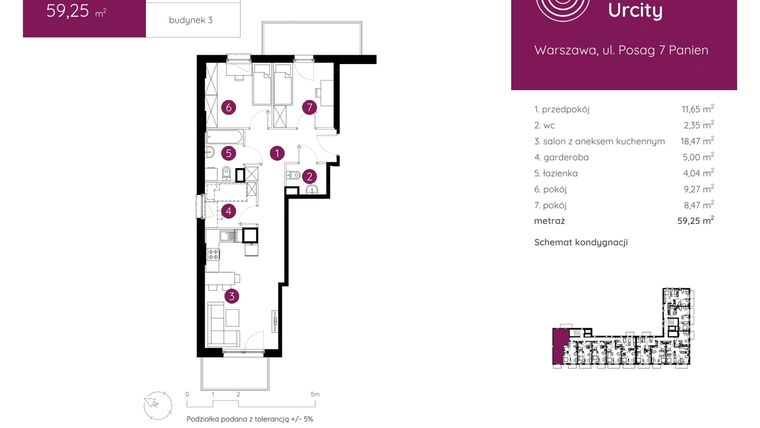 Rzut - Mieszkanie na sprzedaż 3 pokoje o powierzchni 59,25 m² - numer 3.B.3.06 w Murapol Urcity