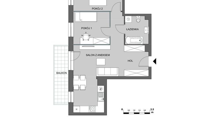Rzut - Mieszkanie na sprzedaż 3 pokoje o powierzchni 58,61 m² - numer B6.3 w Osiedle Aleksandria II - budynek B