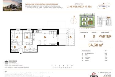 Rzut - Mieszkanie na sprzedaż 3 pokoje o powierzchni 54,38 m² - numer JAR-IV-D-LM-M1 w Osiedle JAR Heweliusza etap IV