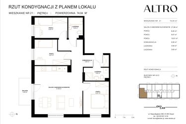 Rzut - Mieszkanie na sprzedaż 4 pokoje o powierzchni 74,05 m² - numer A2.2/21 w Altro A2/2
