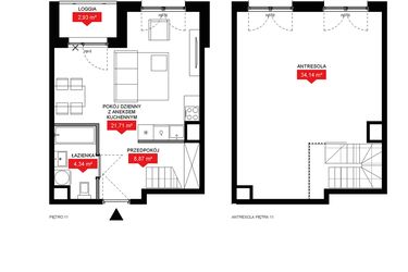 Rzut - Mieszkanie na sprzedaż 1 pokój o powierzchni 68,79 m² - numer A2 366 w 29L