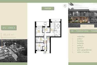 Rzut - Mieszkanie na sprzedaż 4 pokoje o powierzchni 87,44 m² - numer M12-1 w Morelife Apartments etap I i II